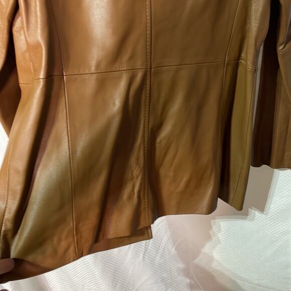 Valerie Stevens S cognac colored butter soft 2 button all leather blazer euc - Picture 11 of 13